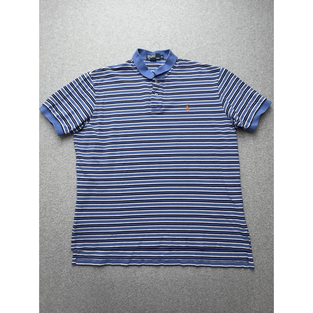 Polo By Ralph Lauren Polo Shirt Mens XL Blue Stripe Cotton Pique Short Sleeve
